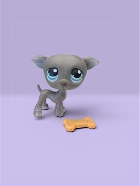 Littlest Pet Shop Greyhound #319  Dog LPS with Bone Accessory
